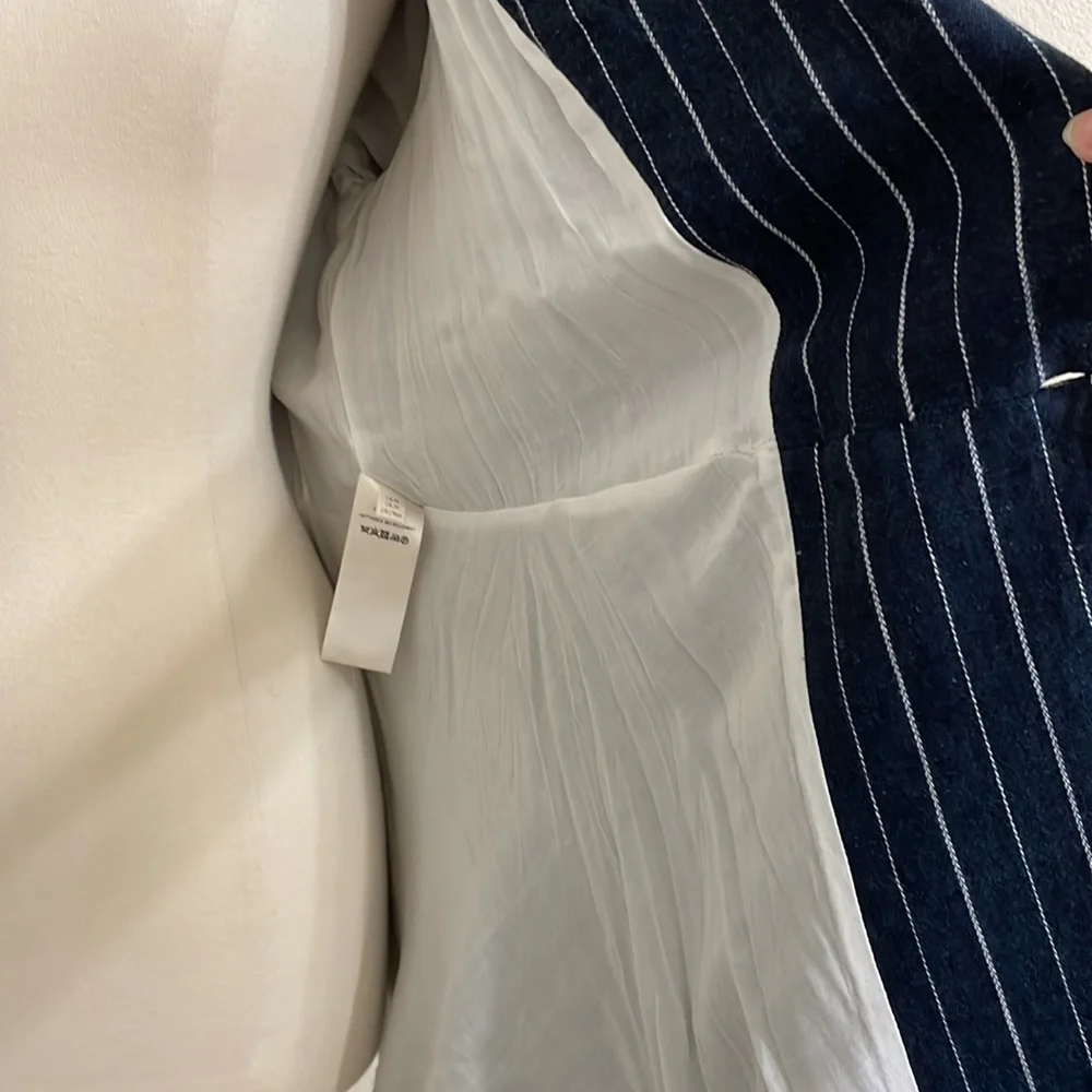 New FREE PEOPLE Stella Blazer Jacket Navy Blue White Stripe Fluted Sleeve - Picture 11 of 14